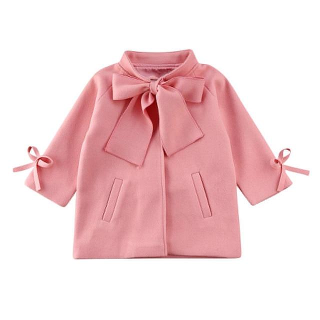 Girls Overcoat Woollen Bowknot