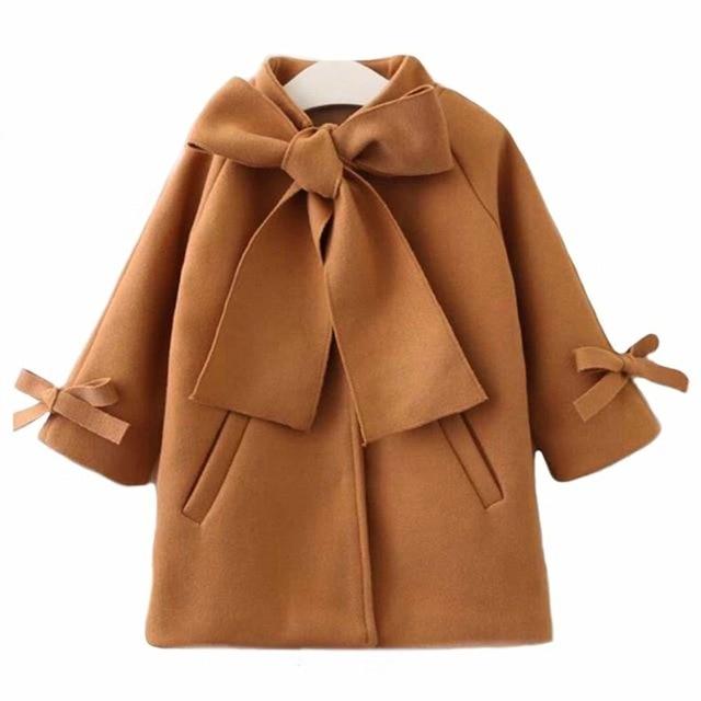 Girls Overcoat Woollen Bowknot
