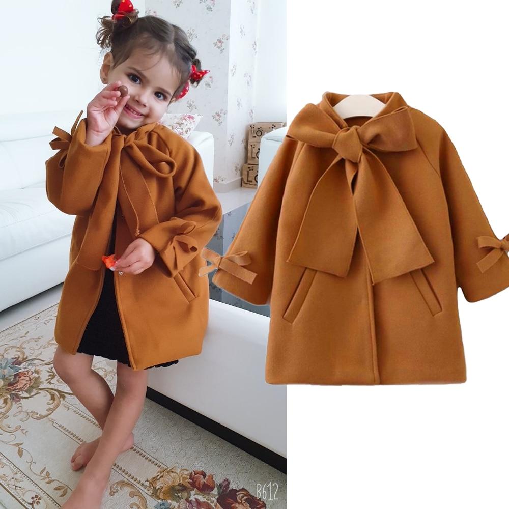 Girls Overcoat Woollen Bowknot