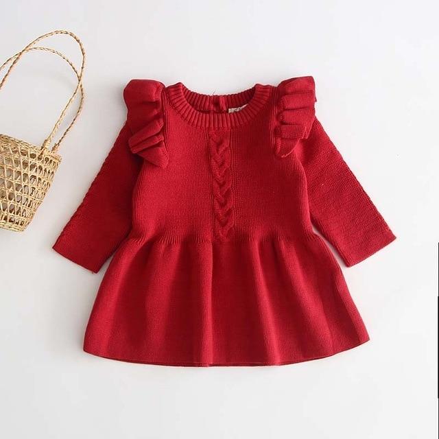 Knitted Ruffle Long Sleeve Dress