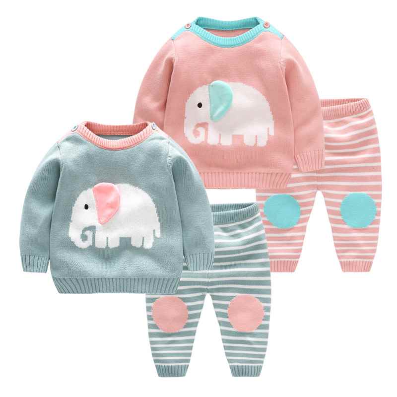 Cartoon Elephant Sweater Set