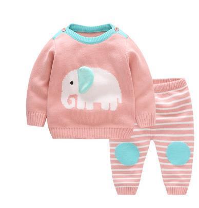Cartoon Elephant Sweater Set