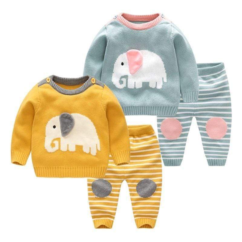 Cartoon Elephant Sweater Set