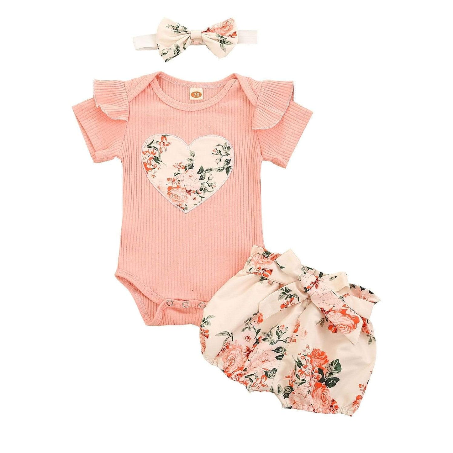 Flowers Heart Print Romper Outfit