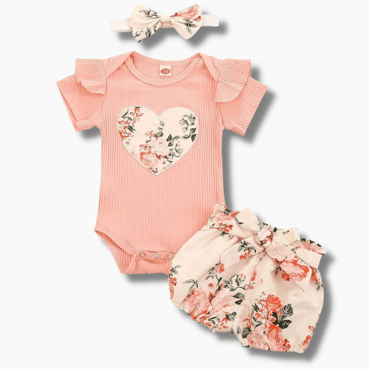 Flowers Heart Print Romper Outfit