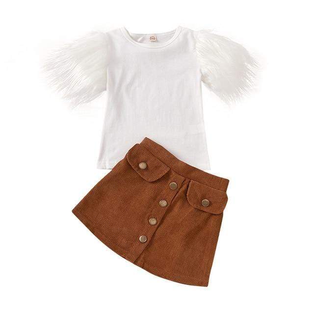 Fur Sleeve Shirt And Skirt