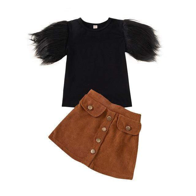 Fur Sleeve Shirt And Skirt