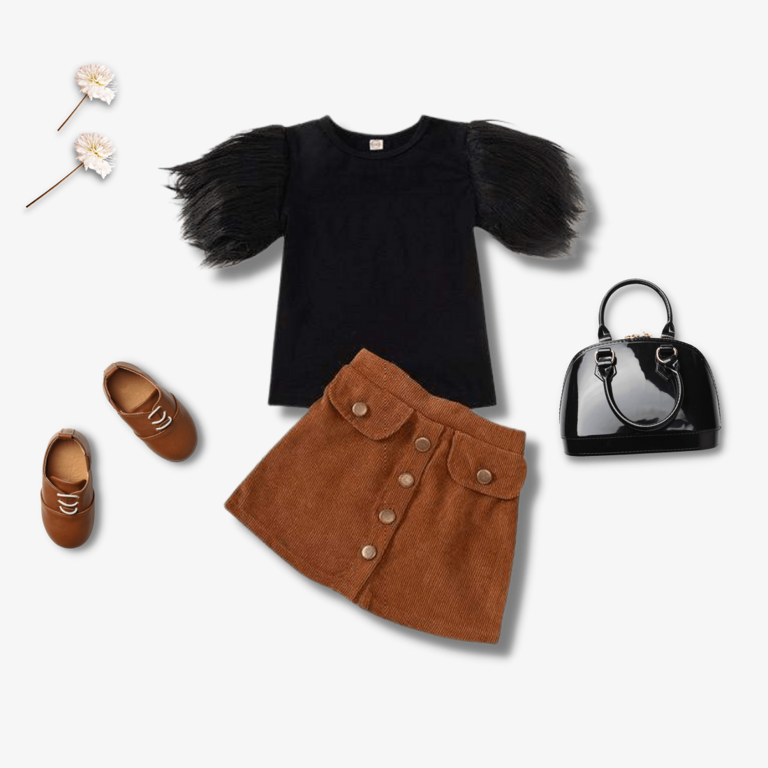 Fur Sleeve Shirt And Skirt