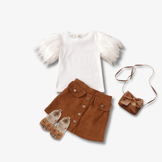 Fur Sleeve Shirt And Skirt