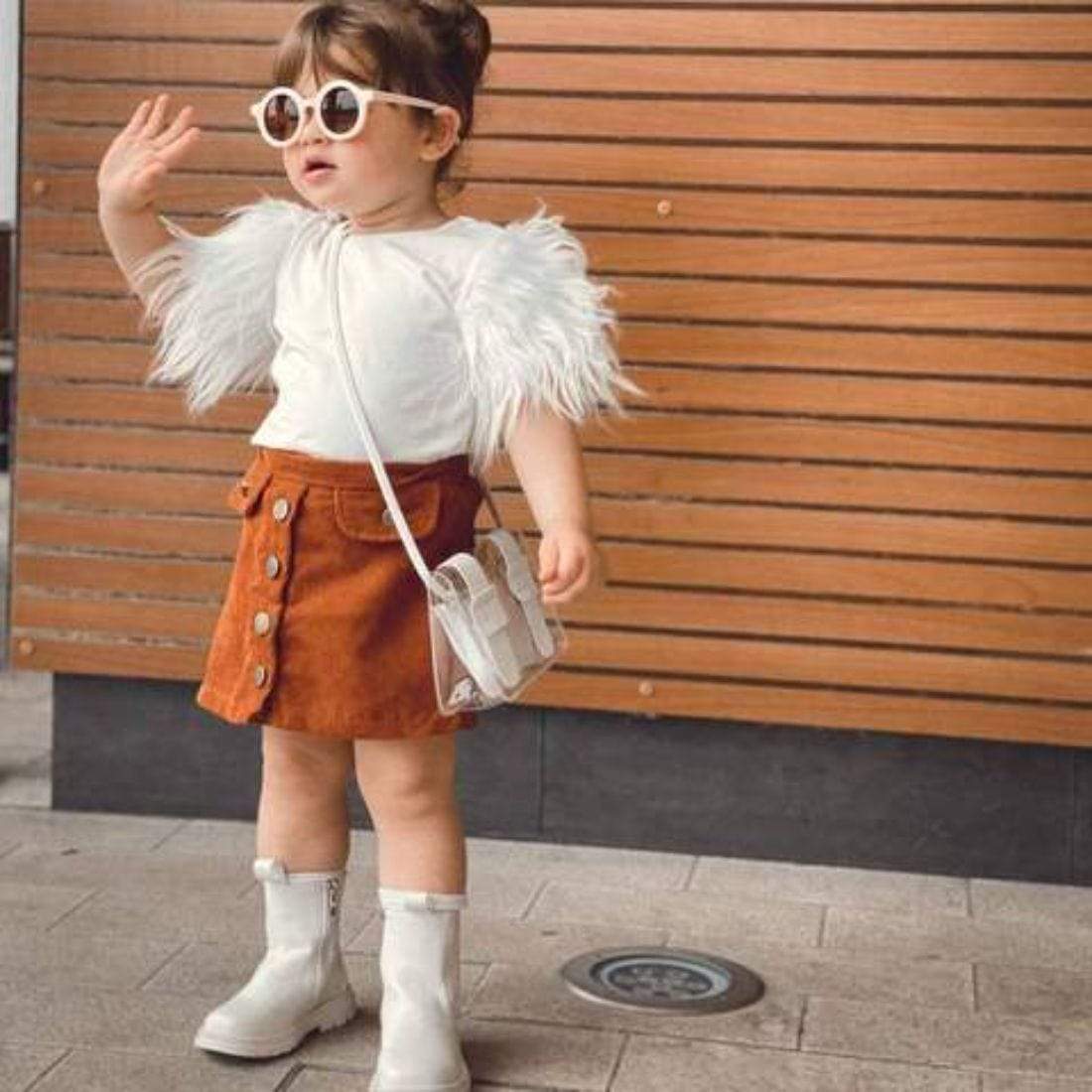 Fur Sleeve Shirt And Skirt