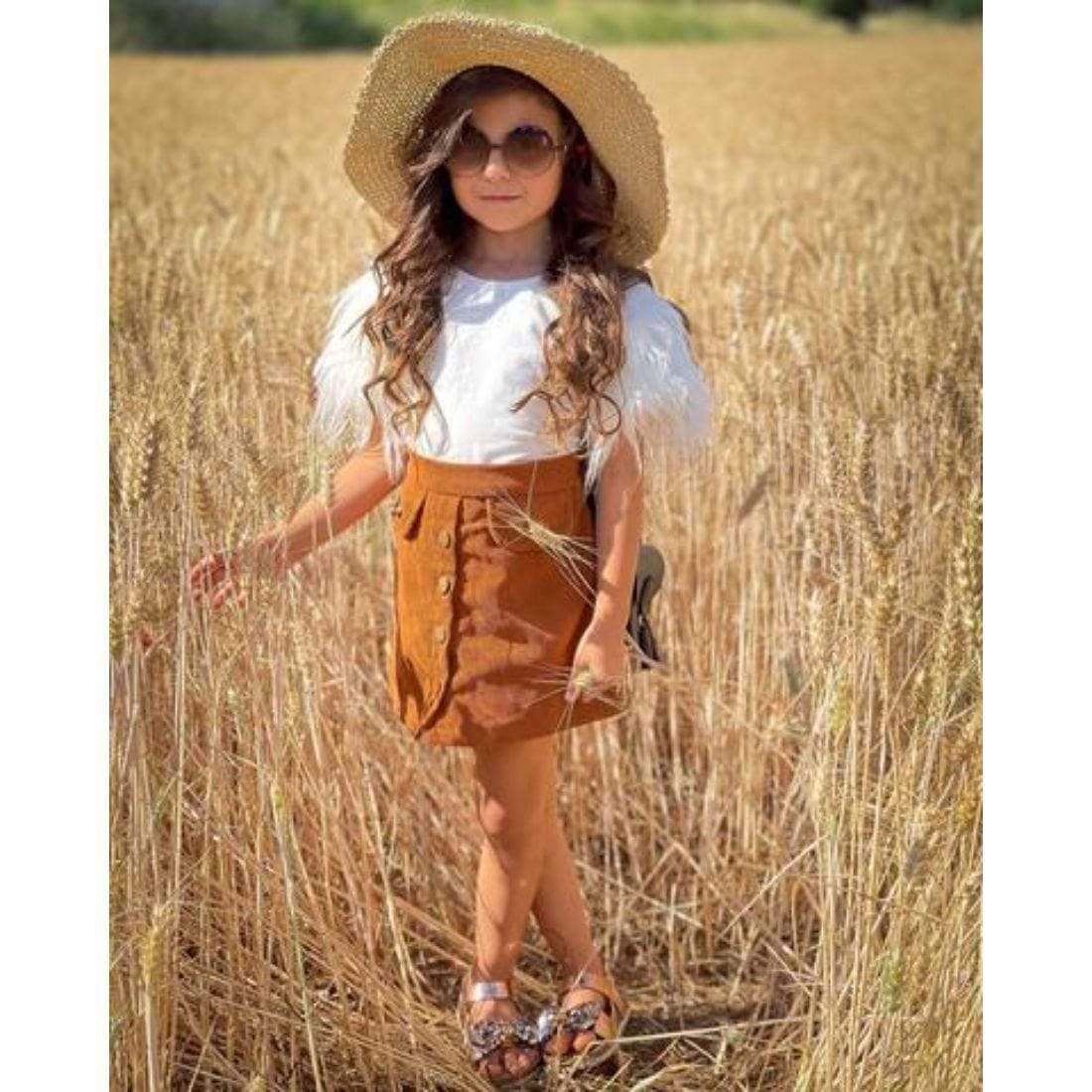 Fur Sleeve Shirt And Skirt