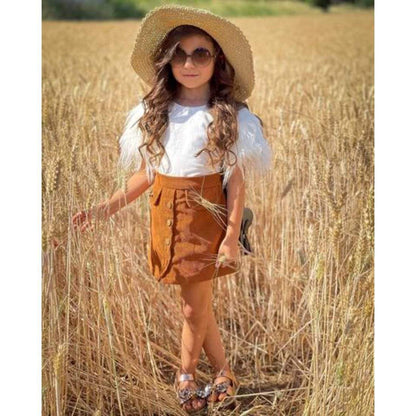 Fur Sleeve Shirt And Skirt