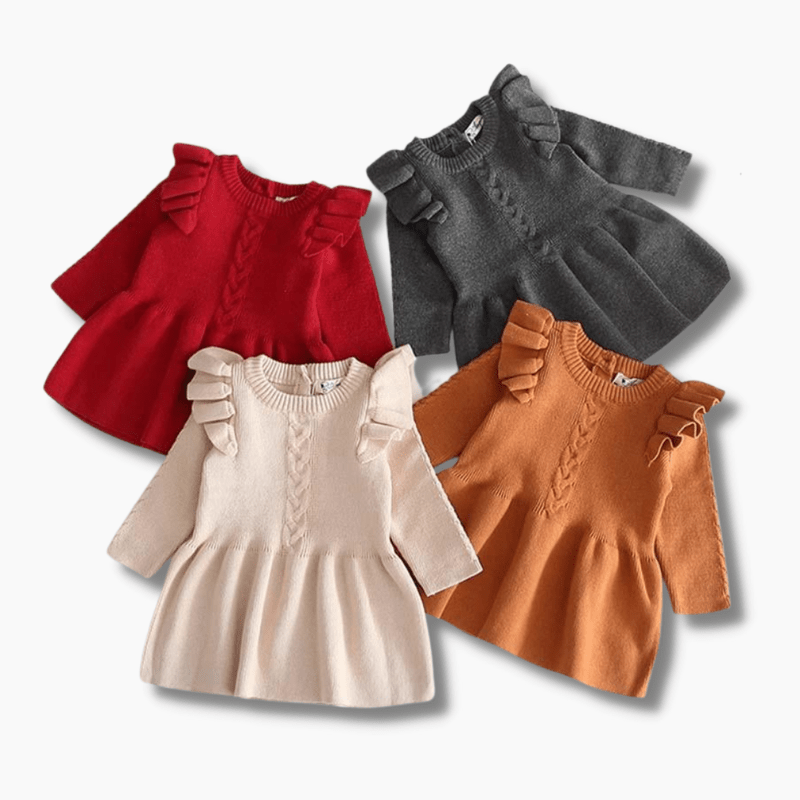 Knitted Ruffle Long Sleeve Dress