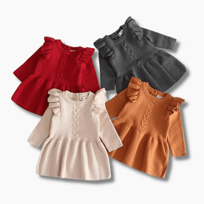 Knitted Ruffle Long Sleeve Dress