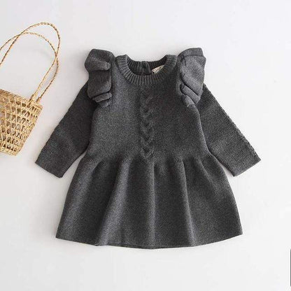 Knitted Ruffle Long Sleeve Dress
