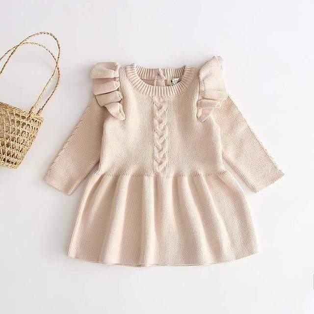 Knitted Ruffle Long Sleeve Dress