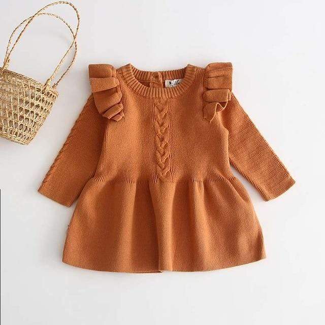Knitted Ruffle Long Sleeve Dress
