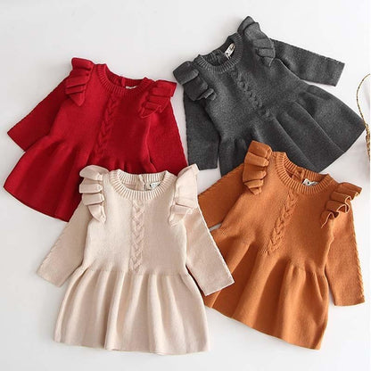 Knitted Ruffle Long Sleeve Dress