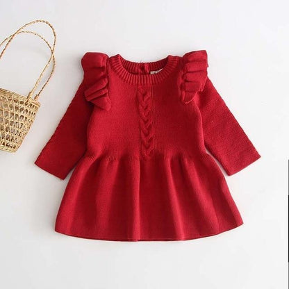 Knitted Ruffle Long Sleeve Dress