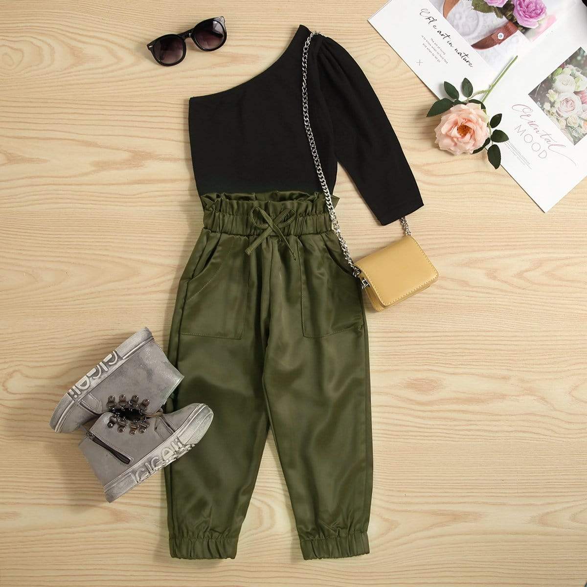 One Shoulder Top and Pants Set
